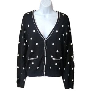 Real Clothes Black and White Polka Dot Women's Cardigan Sweater
